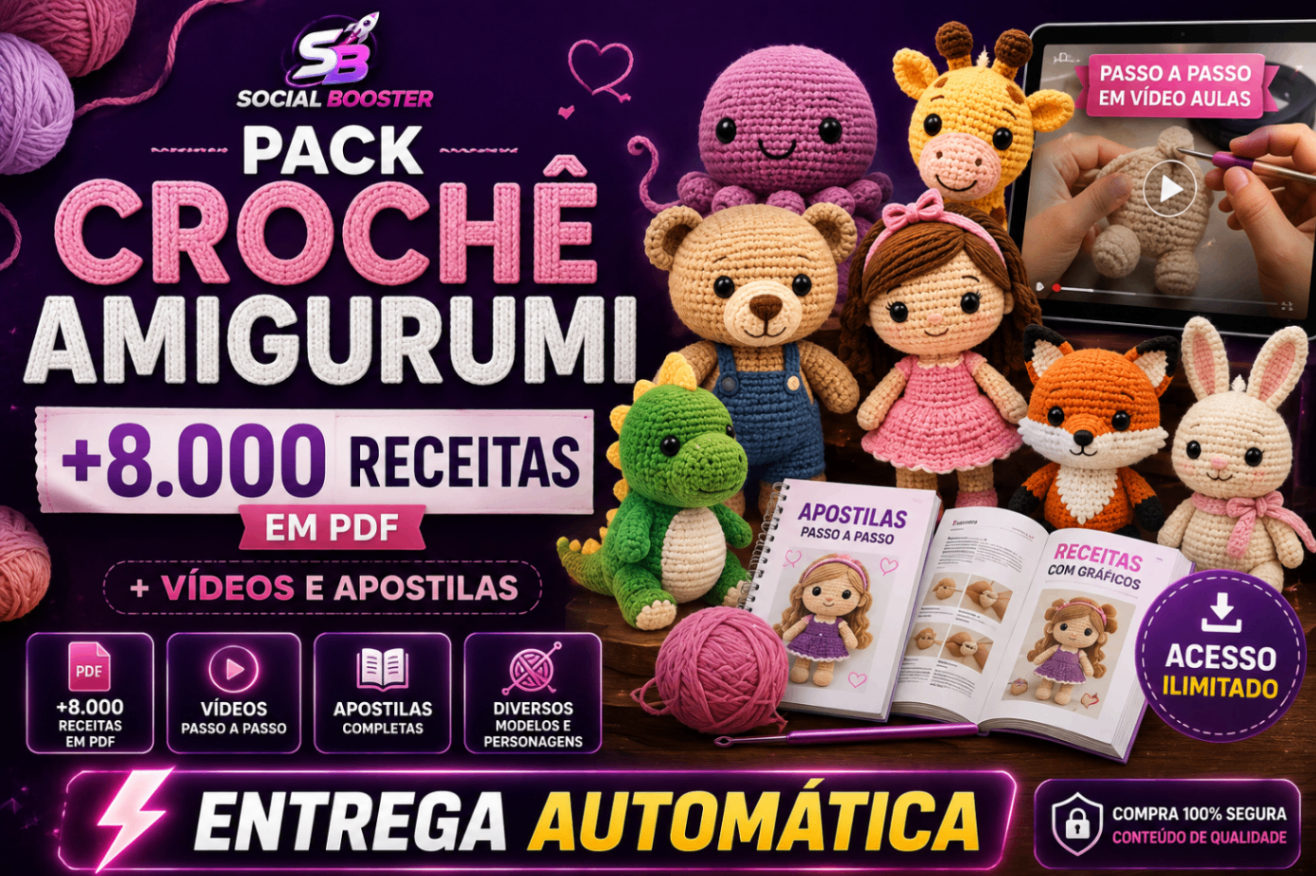 PACK CROCHÊ AMIGURUMI +8.000 RECEITAS EM PDF + VÍDEOS E APOSTILAS - ENTREGA AUTOMÁTICA